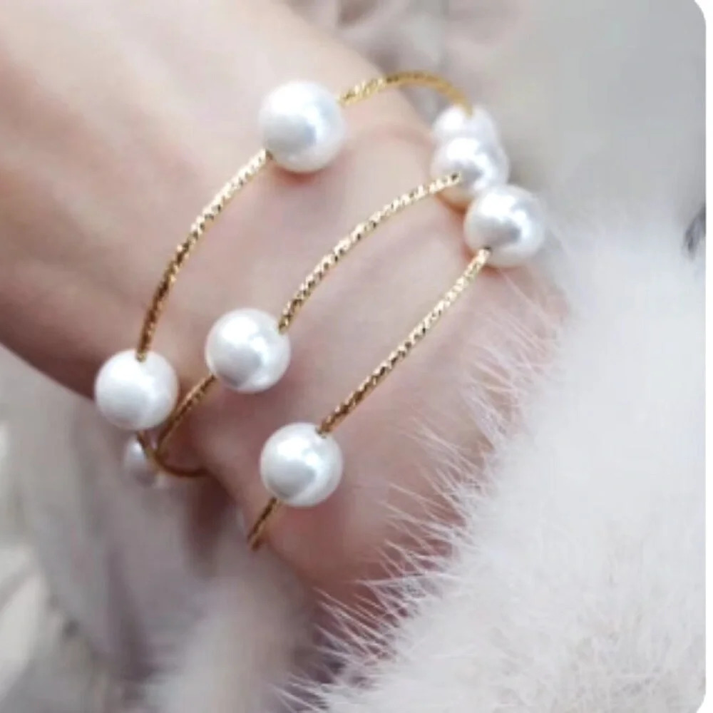 Women Bracelets Simulated Pearl Multi Layers Bracelet White Gold Fashion Jewelry